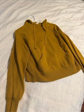 Anthropologie daily practice Mustard Ribbed-Knit Hoodie Sweater
